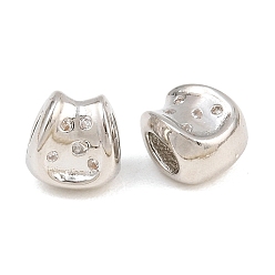 Platinum Brass Micro Pave Cubic Zirconia European Beads, Large Hole Beads, Rack Plating, Long-Lasting Plated, Cadmium Free & Lead Free, Platinum, 8x7.5x5.5mm, Hole: 4x2.5mm