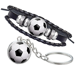 Черный Комплект украшений в виде футбольного мяча из полого стекла, Трехслойные многонитевые браслеты и брелки из искусственной кожи, со сплавочной фурнитурой, чёрные, 80 мм