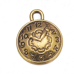 Antique Golden Tibetan Style Alloy Pendants, Cadmium Free & Lead Free, Clock, Antique Golden, 15x13x2mm, Hole: 2mm