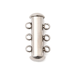 Нержавеющая Сталь Цвет 304 из нержавеющей стали замок застежки слайд, трубка, 3 нитей, 6-луночное, цвет нержавеющей стали, 20x10x6 мм, отверстие : 1.8 мм