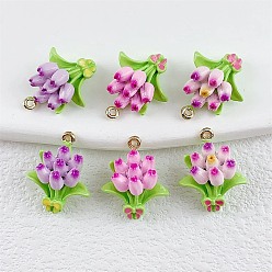 (52) Непрозрачная лаванда Подвески из эмали и сплава, золотые, тюльпан, разноцветные, 20x16x10 мм, отверстие : 1.2 мм