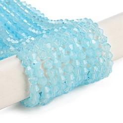 Светло-Голубой Запекание окрашенные прозрачные стеклянные бусины нити, имитация Opalite, граненые, двухконусные, Небесно-голубой, 4~4.5x3.5~4 мм, отверстие : 0.9 мм, около 80~85 шт / нитка, 30~32 см