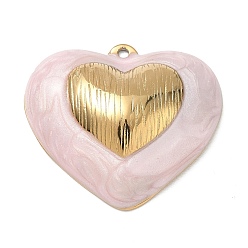 Pink 304 Stainless Steel with Enamel Pendants, Heart Charms, Ion Plating(IP), Real 18K Gold Plated, Pink, 32.5x36x9mm, Hole: 1.8mm
