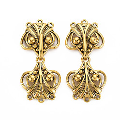 Antique Golden Brass Hook and S-Hook Clasps, Heart, Antique Golden, 46x21mm, Clasps: 24x21x5mm thick, Hole: 1.4mm, Heart: 25x21x5mm thick, Hole: 1.4mm.