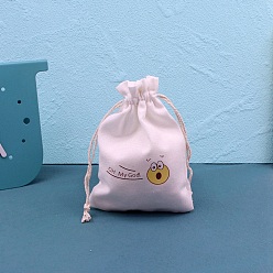 Smiling Face Мешочки для хранения из хлопчатобумажной ткани с принтом, прямоугольные сумки на шнурке, для подарочных пакетов с конфетами, белые, улыбающееся лицо, 14x10 см