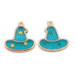 Темный Голубой Подвески из сплава с эмалью на тему Хэллоуина, с блеском порошок, шляпные прелести, темные голубые, 20x16 мм