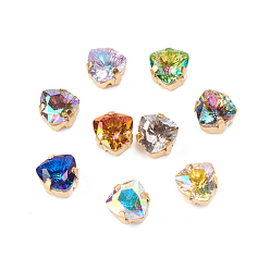 Mixed Color Sew on Rhinestone, Glass Rhinestone, with Raw(Unplated) Brass Prong Settings, Garments Accessories, Triangle, Mixed Color, 7.5x7x5mm, Hole: 1.2mm