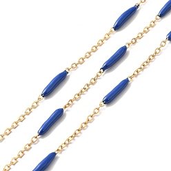 Синий Эмалированные цепи звеньев колонны, с ионным покрытием (ip) позолоченные 304 кабельные цепи из нержавеющей стали, несварные, с катушкой, синие, 14~17x2~3 mm и 1.5x2x0.5 mm, около 32.81 футов (10 м) / рулон