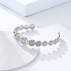 Платина Плоские круглые 304 браслеты-манжеты из нержавеющей стали для женщин, платина, внутренний диаметр: 2-1/2 дюйм (6.5 см)