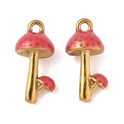 Светло-Вишневый 304 нержавеющей стальной эмали подвески, золотые, грибное очарование, светло-вишневый, 20.5x12x9 мм, отверстие : 1.6 мм