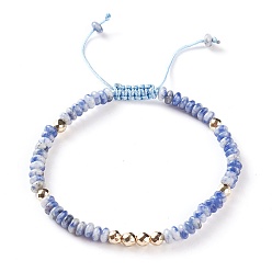 (306FM) Жонкиль матовый с лаймовой подкладкой Браслеты из бисера натурального голубого яшмы, с нейлоновым шнуром и немагнитными шариками из синтетического гематита, 2-1/8 дюйм ~ 2-3/4 дюйм (5.5~7 см)