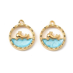 Золотой 304 нержавеющей стальной эмали подвески, ионное покрытие (ip), цветок, плоский круглый с подвеской в виде кита, золотые, 18.5x15.5x3 мм, отверстие : 1.5 мм