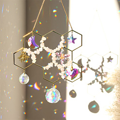 Розовый Кварц Подвеска из натурального розового кварца, сотовые подвесные ловцы солнца, украшение дома, с латунной фурнитурой и стеклянным круглым шармом, золотые, 200x140 мм