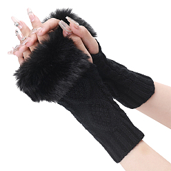 Black Polyacrylonitrile Fiber Yarn Knitting Fingerless Gloves, Soft Winter Warm Gloves with Thumb Hole, Black, 200~260x125mm