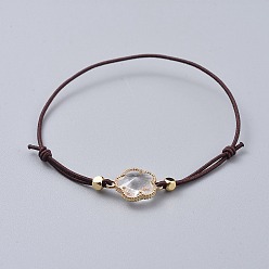 Blanco Pulseras elásticas ajustables con cordón, con enlaces de vidrio aleación, flor, dorado, Claro, 2-1/4 pulgada (5.7 cm), 6-1/4 pulgada (16 cm), 1 mm