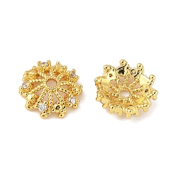 Настоящее золото 18K Колпачки для бусин из прозрачного кубического циркония из латуни, одуванчик, реальный 18 k позолоченный, 10.5x10x3 мм, отверстие : 1.5 мм