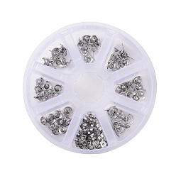 Stainless Steel Color Non-Tarnish 304 Stainless Steel Sutd Earring Findings Kits, with Earring Settings & Ear Nuts, Mixed Shape, Stainless Steel Color, 150pcs/box