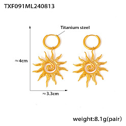 Золотой Солнце 304 Серьги-кольца из нержавеющей стали, золотые, 40x33 мм