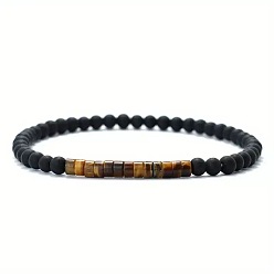 Ojo de Tigre 4 Pulseras elásticas con cuentas de ojo de tigre natural de mm y cuentas redondas de ónix negro esmerilado (teñido y calentado) para mujeres y hombres, 7.09 pulgada (18 cm) ~ 7.48 pulgada (19 cm)
