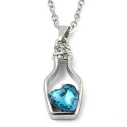 Бирюза Сплав смолы кулон ожерелья, с кабельными цепями, бутылка с сердцем, платина, бирюзовые, 16.73 дюйм (42.5 см)
