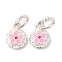 Серебро Тонкое серебро с жемчужно-розовой эмалью, плоская круглая подвеска с цветочными подвесками, с перемычками и 999 штампом, серебряные, 8x6x2 мм, отверстие : 3 мм