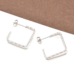 Нержавеющая Сталь Цвет 304 двухслойные квадратные серьги-гвоздики из нержавеющей стали, цвет нержавеющей стали, 20.5x21x8.5 мм