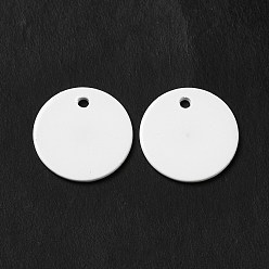 White Spray Painted 201 Stainless Steel Charms, Flat Round Charm, White, 15x1mm, Hole: 1.4mm