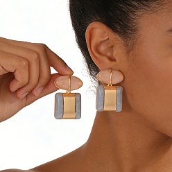 Light Steel Blue Alloy Resin Stud Earrings for Women, Square, Golden, Light Steel Blue, 40x25mm