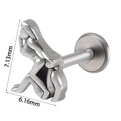 Human 304 безрезьбовая серьга-гвоздик из нержавеющей стали, козелок шпилька, плоская серьга сзади, цвет нержавеющей стали, человек, 8 мм, штифты : 1.2 мм