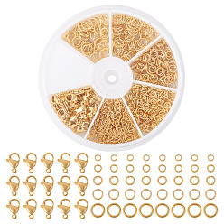 Настоящее золото 18K Наборы для изготовления ювелирных изделий своими руками, включая латунные открытые соединительные кольца и карабины из нержавеющей стали, реальный 18 k позолоченный, 10x7x3.5 мм, отверстие : 1.2 мм