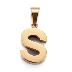 Letter S Ионное покрытие (ip) 304 подвески с буквами из нержавеющей стали, ручная полировка, алфавит, золотые, letter.s, 18.5x11x3.5 мм, отверстие : 6.5x3.5 мм