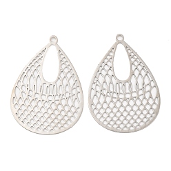 Платина Долговечные филигранные подвески из латуни с покрытием, очарование слезы, платина, 31x21x0.3 мм, отверстие : 1.4 мм