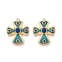 Светлый Морско-зеленый 304 нержавеющая сталь с эмалевыми подвесками, крест прелести, ионное покрытие (ip), со стразами, реальный 18 k позолоченный, светло-зеленый, 30x24x2.5 мм, отверстие : 1.5 мм