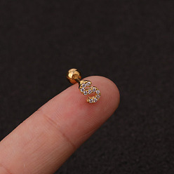 Letter S 316l серьги для хряща из хирургической нержавеющей стали с микропаве из прозрачного кубического циркония, золотые, Письмо с, 6 мм, штифты : 1.2 мм