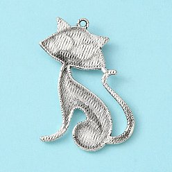 Antique Silver Tibetan Style Alloy Kitten Pendants, Cadmium Free & Nickel Free & Lead Free, Cartoon Cat Shape, Antique Silver, 46x30x5mm, Hole: 2mm