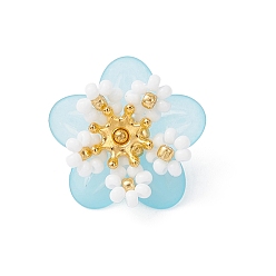Светло-Голубой Подвески-цветы из стеклянных бус, с акрилом, сплавом и латунью, Небесно-голубой, 11x20.5x20 мм, отверстие : 2 мм
