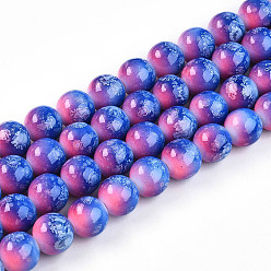 Королевский синий Выпечки нарисованных стеклянных бусин прядей, круглые, два тона, королевский синий, 10~10.5 мм, отверстие : 1.4 мм, около 79~83 шт / нитка, 29.92~31.10 дюйм (76~79 см)