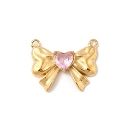 Золотой 304 подвески из нержавеющей стали, со стеклом, бантом прелести, ионное покрытие (ip), золотые, 17x21.5x4 мм, отверстие : 1.2 мм