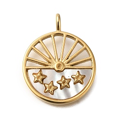 Настоящее золото 18K Ионное покрытие (IP) 304 подвески в виде ракушек из нержавеющей стали, ручная полировка, плоские круглые подвески со звездой, реальный 18 k позолоченный, 25x19.5x2.5 мм, отверстие : 2x1.5 мм