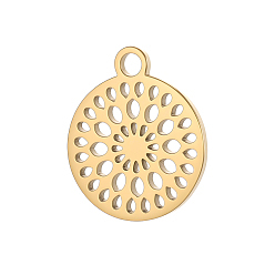 Настоящее золото 18K Полые 304 из нержавеющей стали кулоны, плоский круглый шарм, долговечный, ионное покрытие (ip), реальный 18 k позолоченный, 13x11 мм
