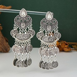 Antique Silver Alloy Crystal Rhinestone Chandelier Earrings for Women, Stud Earrings, Teardrop, Antique Silver, 98x33mm