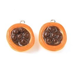 Кокосово-Коричневый Непрозрачные подвески смолы, яичный пирог с красной фасолью, с платиновыми тоновыми железными петлями, кокосового коричневый, 25x20x12 мм, отверстие : 2x2.5 мм