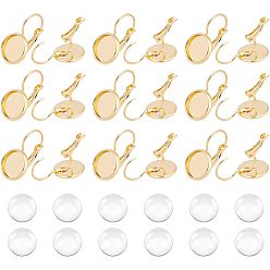 Золотой Набор для самостоятельного изготовления плоских круглых куполообразных сережек, в том числе 304 серьги с защелкой из нержавеющей стали, Кабошоны из стекла, золотые, 60 шт / коробка