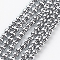 с Платиновым Покрытием Нити немагнитных синтетических гематитовых бусин с вакуумным покрытием pvd, круглые, с покрытием платиным, 4 мм, отверстие : 1 мм, около 100 шт / нитка, 15.7 дюйм
