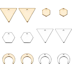Mixed Color 48Pcs 4 Style Brass Charms, Long-Lasting Plated, Nickel Free, Loops, Moon & Triangle & Hexagon, Mixed Color, 8pcs/style