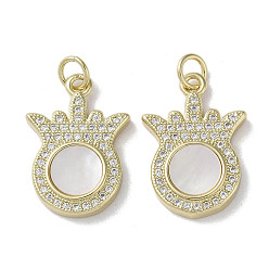 Strawberry Brass Micro Pave Cubic Zirconia Pendants, Cadmium Free & Lead Free, with Shell, Real 18K Gold Plated, Strawberry, 20.5x14.5x3mm, Hole: 3mm
