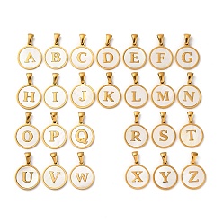 Золотой Плоская круглая подвеска из натуральной ракушки с заглавными буквами, с 304 фурнитурой из нержавеющей стали, золотые, 18.5x16x1.5 мм, отверстие : 3x5 мм