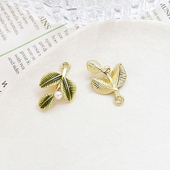 Light Gold Подвески из эмали и сплава, с пластиковой бусинкой, имитирующей жемчуг, очарование листа, золотой свет, 20x13 мм