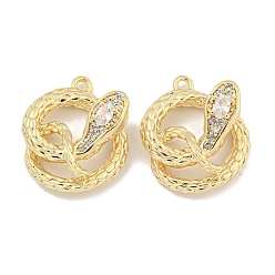 Настоящее золото 18K Латунные микро проложить кубического циркония подвески, без кадмия, без никеля и без свинца, змея, прозрачные, реальный 18 k позолоченный, 16x14x6 мм, отверстие : 1 мм