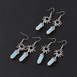 Опал Опаловая пуля с серьгами с подвесками в виде солнца, платиновые латунные длинные серьги-подвески для женщин, 60 мм, штифты : 0.6 мм